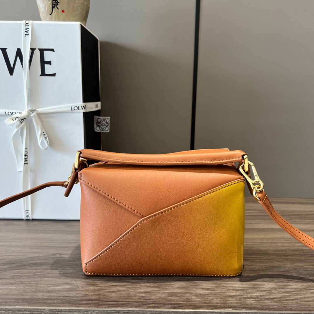 Alternative view of Mini Puzzle bag in soft grained 18cm Yellow and Tan Calfskin
