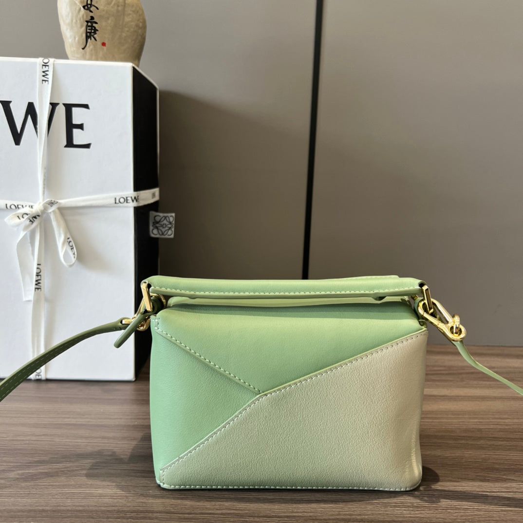 Alternative view of Mini Puzzle bag in soft grained 18cm White and Green Calfskin