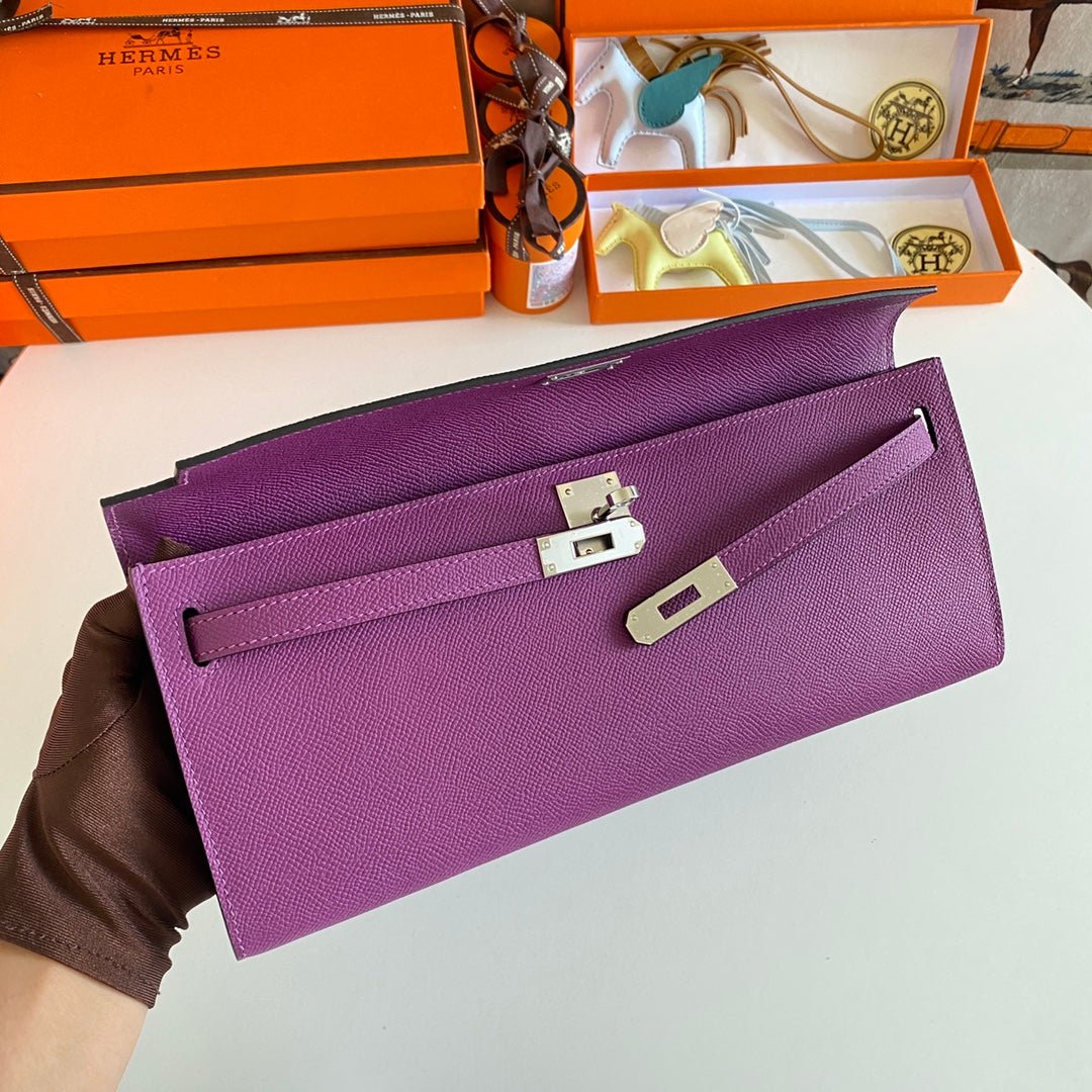 Alternative view of HERMES KELLY CUT 31 IN VIOLET PURPLE CALFSKIN WITH SILVER HARDWARE