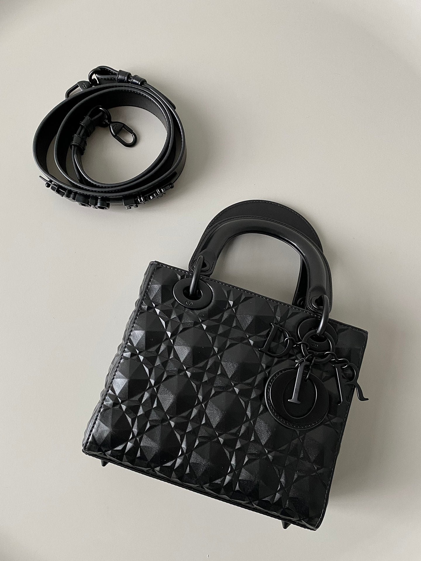 Dior Lady Series All Black Lambskin Top Handle Bag - Image 9