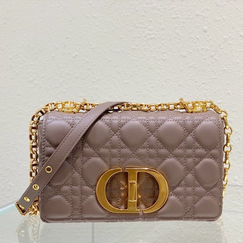 Dior Small Caro 20 Warm Taupe Calfskin Gold  Bag