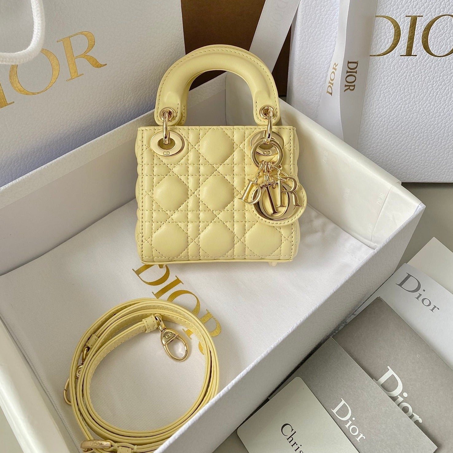 Dior Micro Lady 12 Lambskin Bag Light Yellow