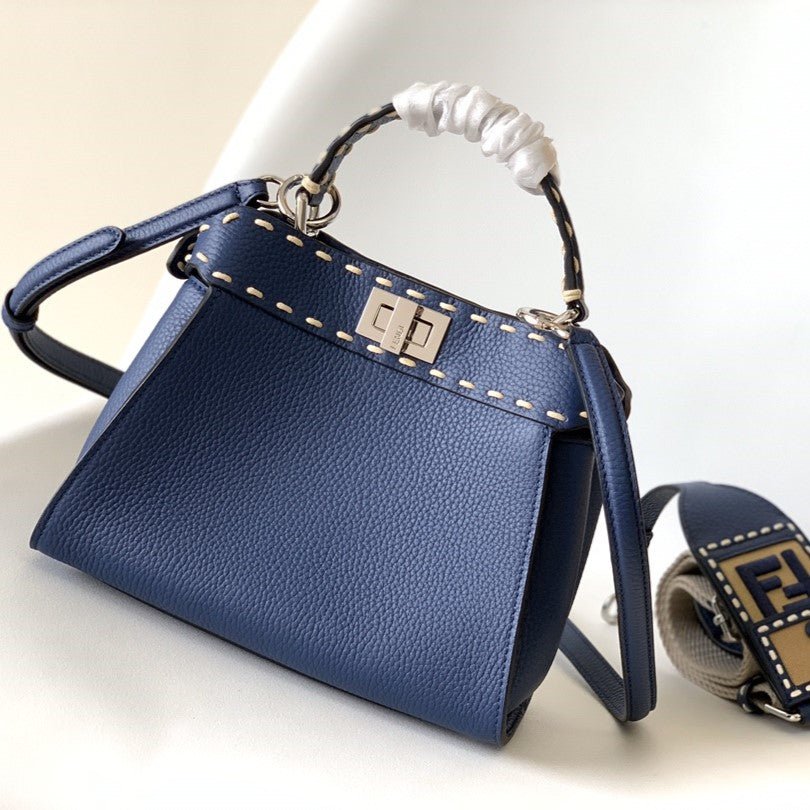 Fendi Peekaboo Mini Selleria 23cm Blue Calfskin