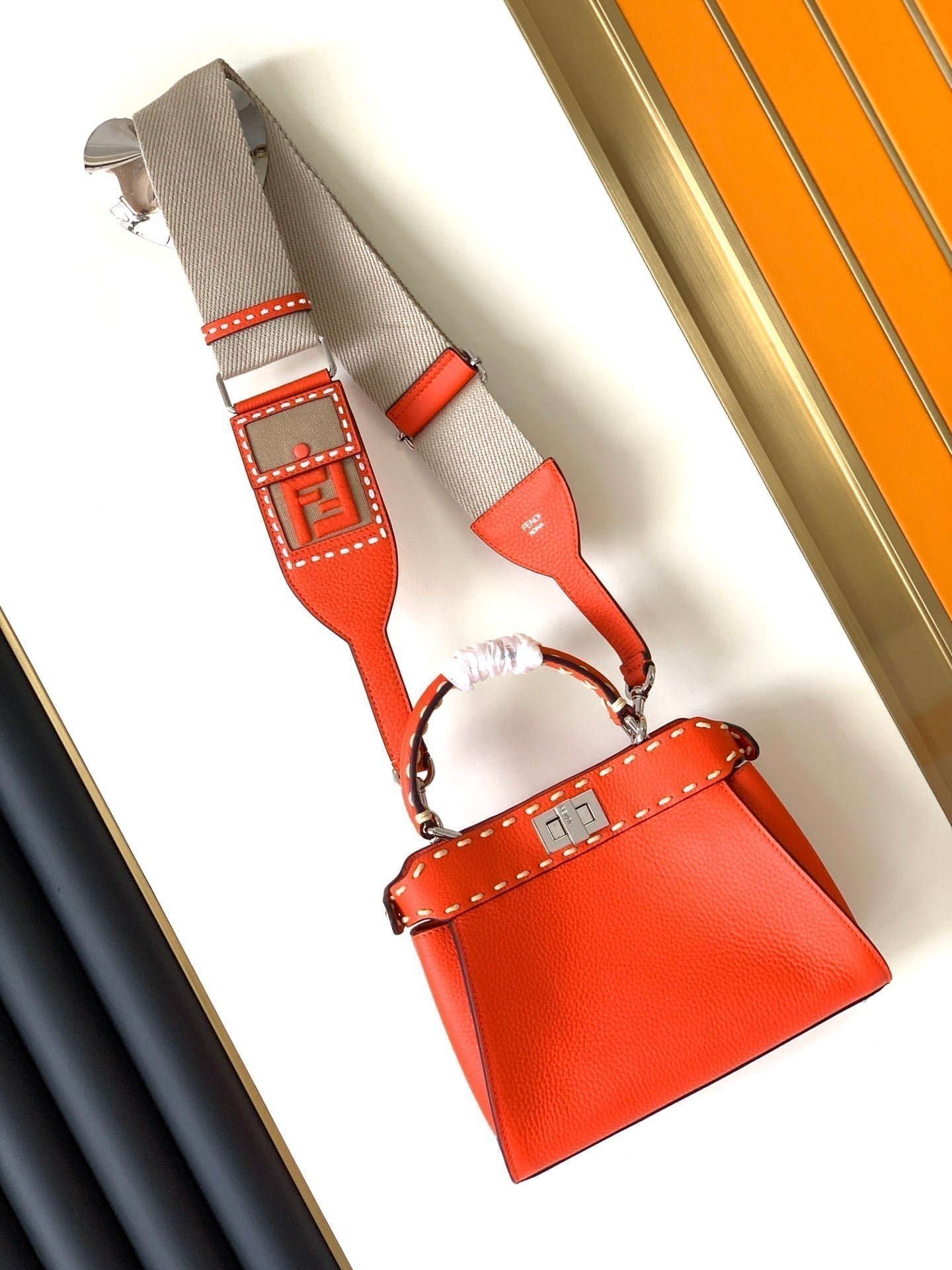 Alternative view of Fendi Peekaboo Mini Selleria 23cm Red Calfskin