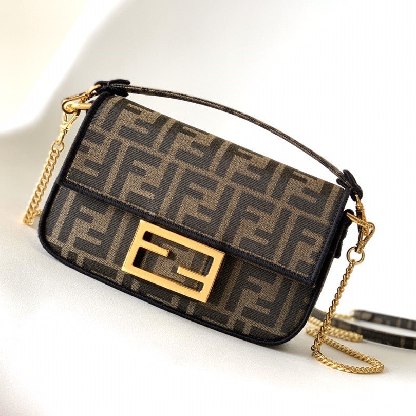 Fendi Baguette 20 Brown Jacquard Fabric Bag