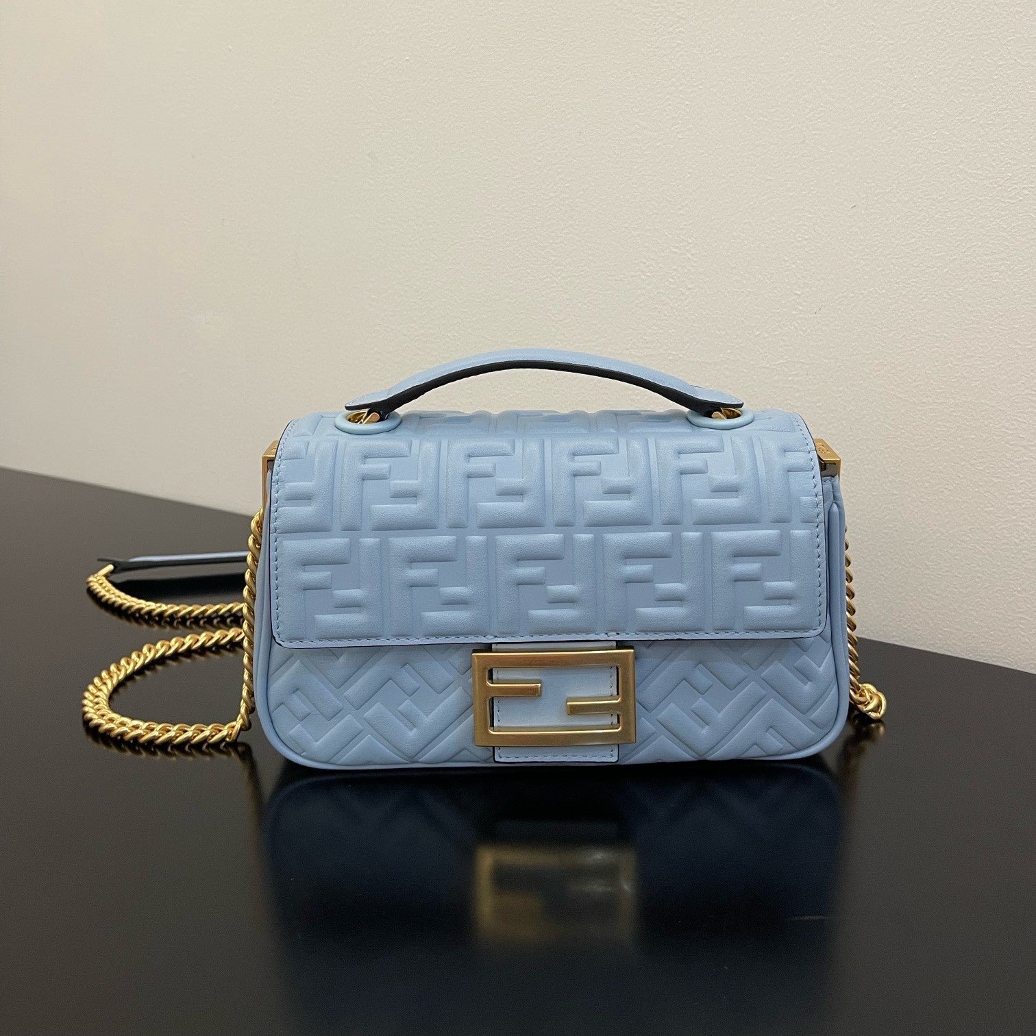 Fendi Baguette 24 Baby Blue FF Motif Calfskin Bag