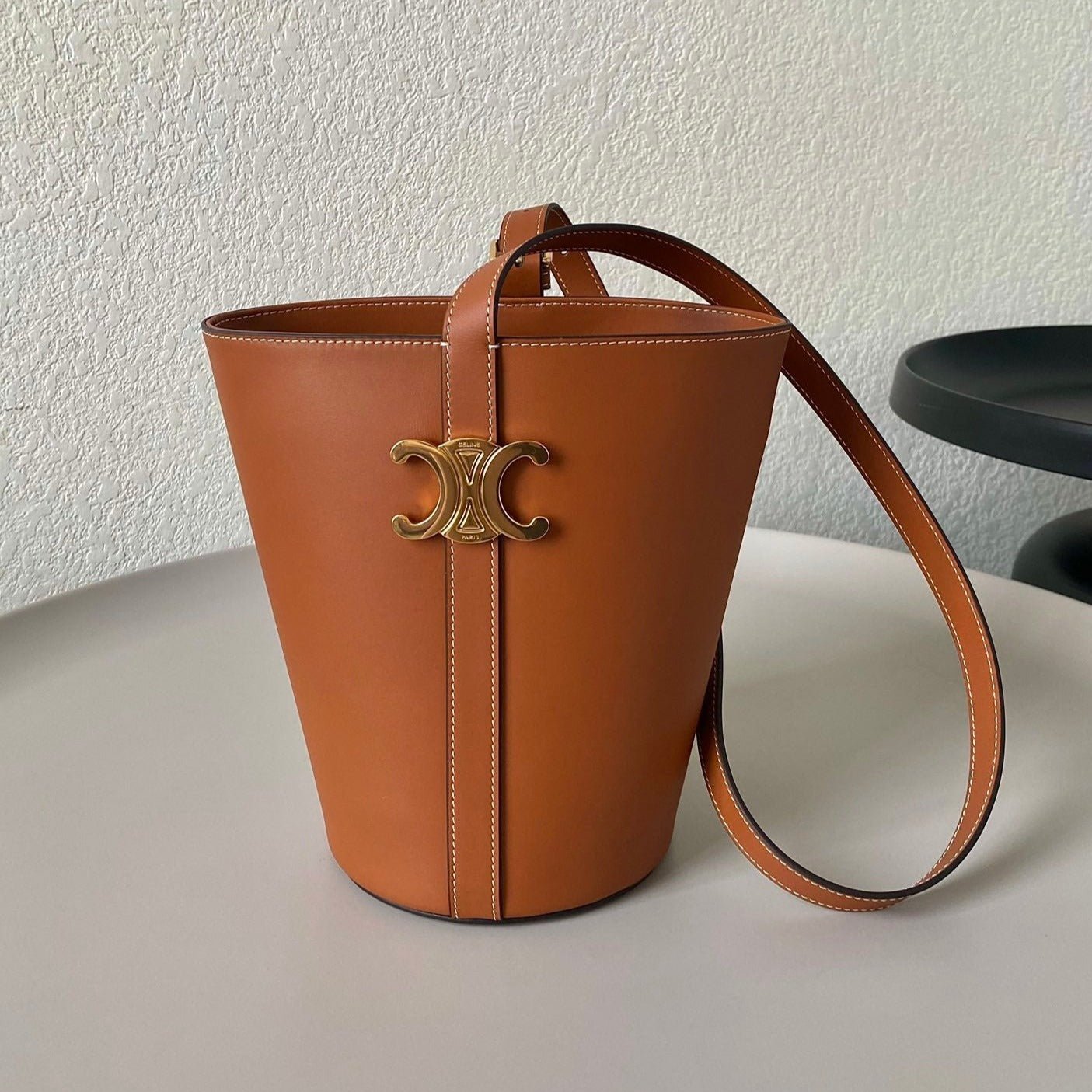 Celine Triomphe Brown Calfskin Bucket Bag