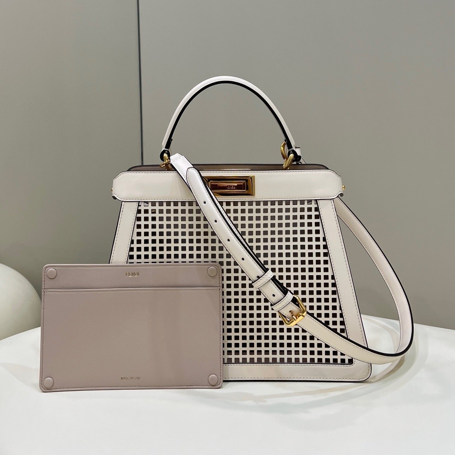Fendi Peekaboo Iseeu 34 White Perforated Calfskin