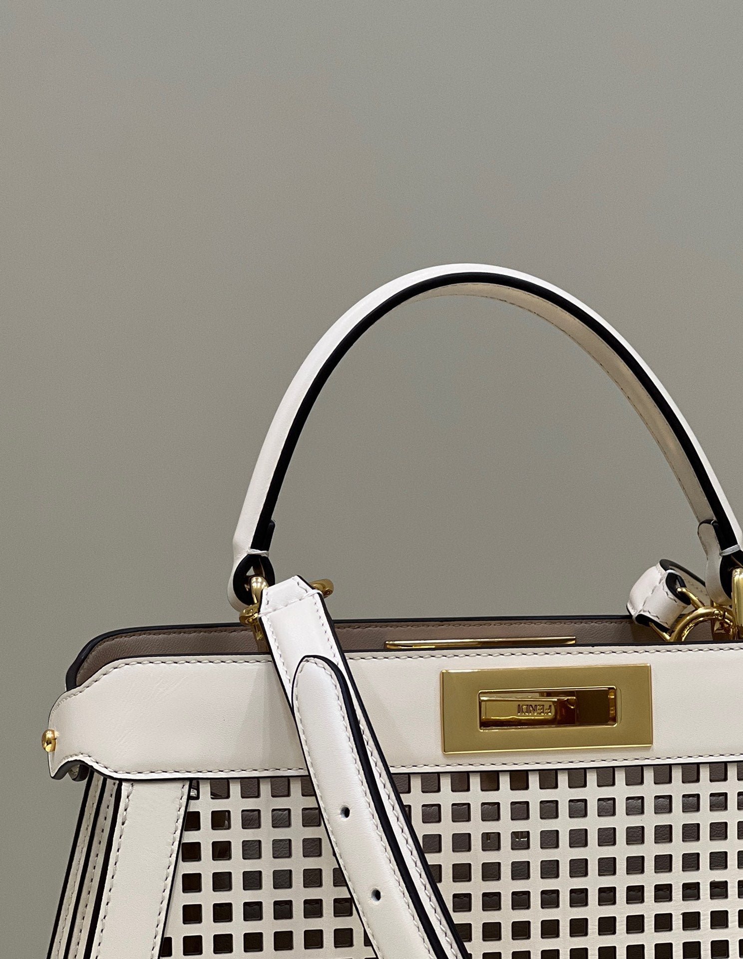 Alternative view of Fendi Peekaboo Iseeu 34 White Perforated Calfskin