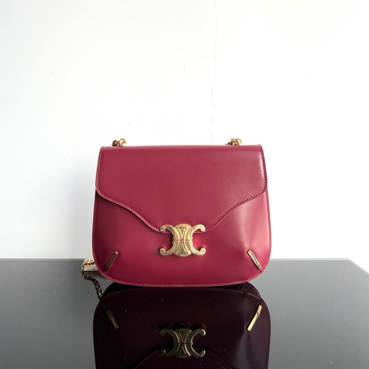 Celine Besace Triomphe 24 Red Calfskin