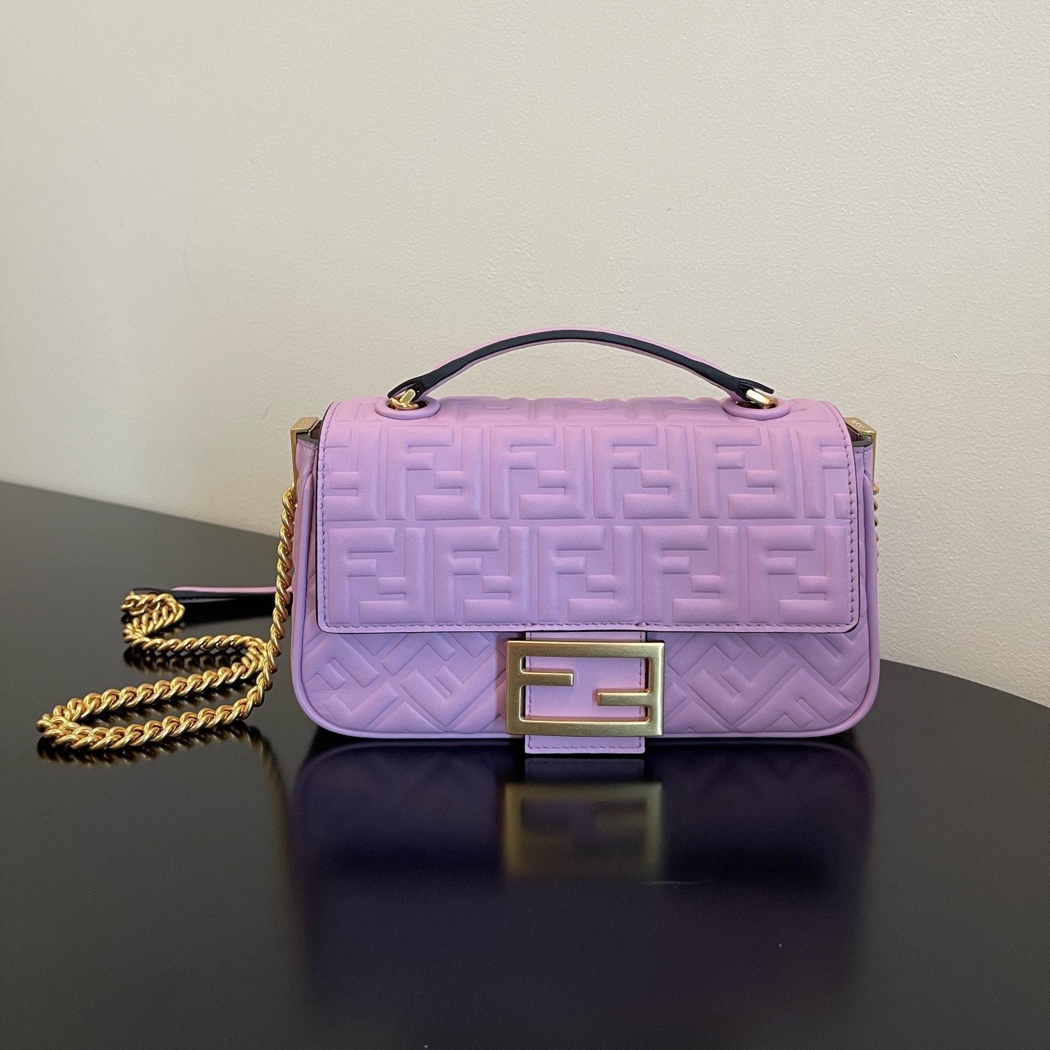 Fendi Baguette 24 Lavender FF Motif Calfskin Bag