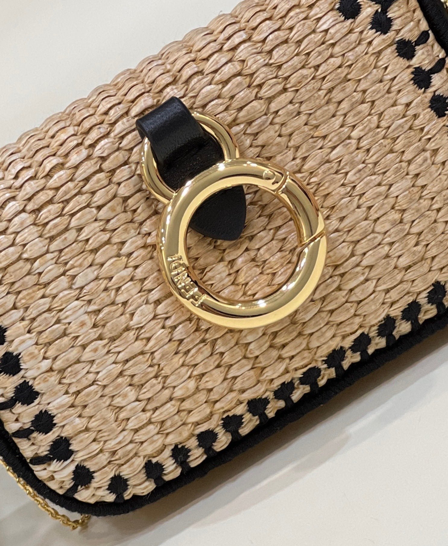 Fendi Nano Baguette 11 Beige Black Raffia Bag - Image 3