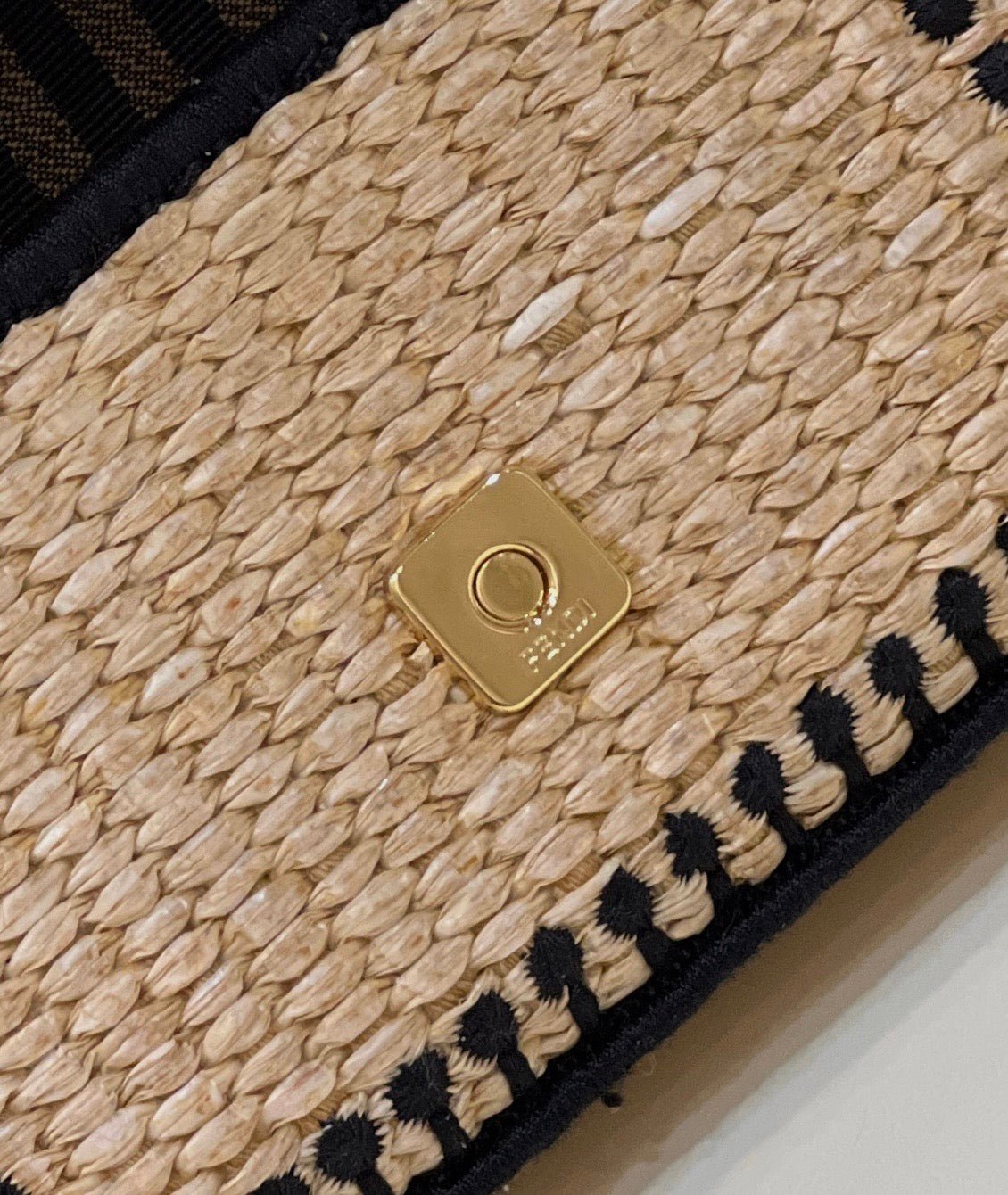Fendi Nano Baguette 11 Beige Black Raffia Bag - Image 4