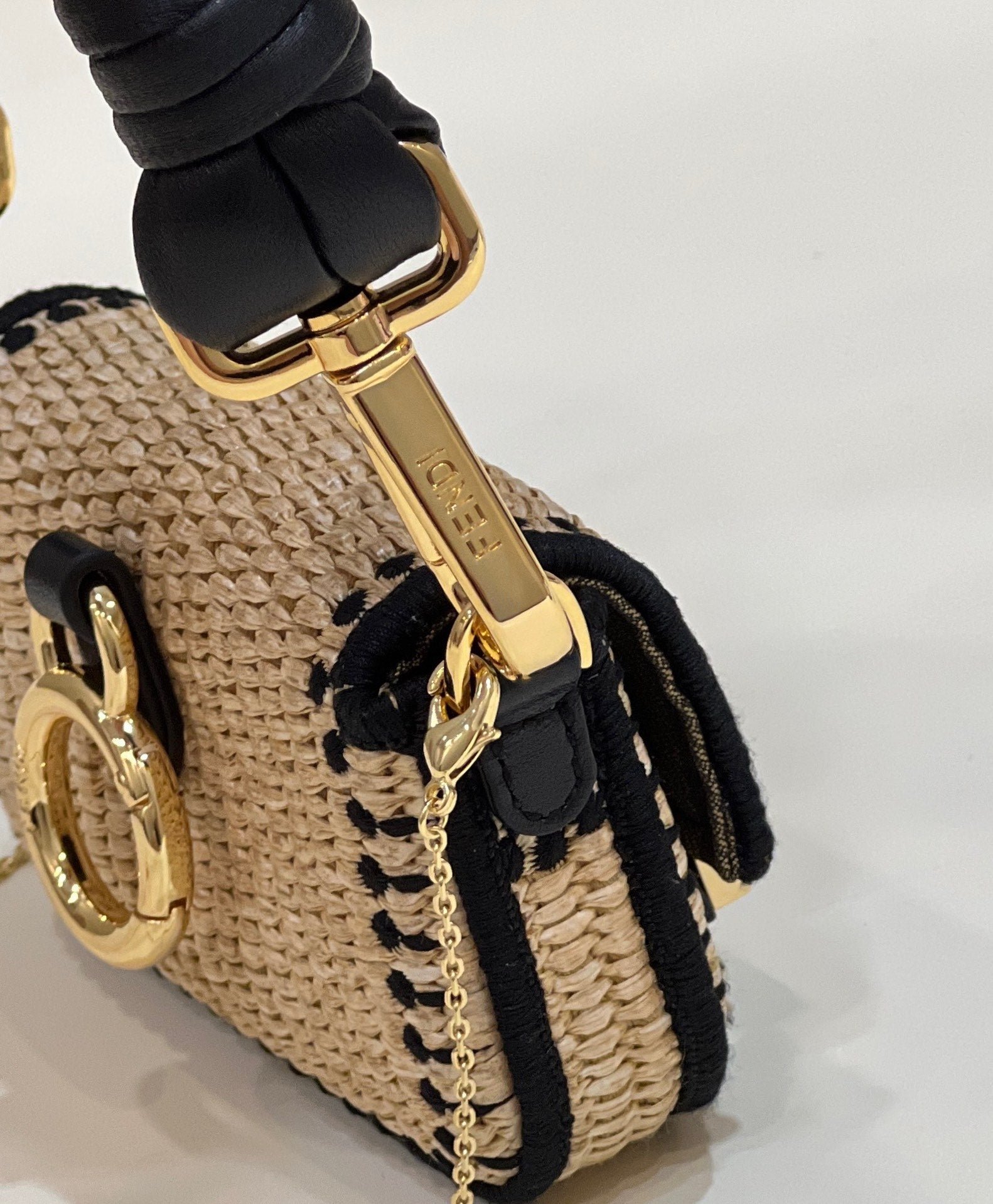 Fendi Nano Baguette 11 Beige Black Raffia Bag - Image 8
