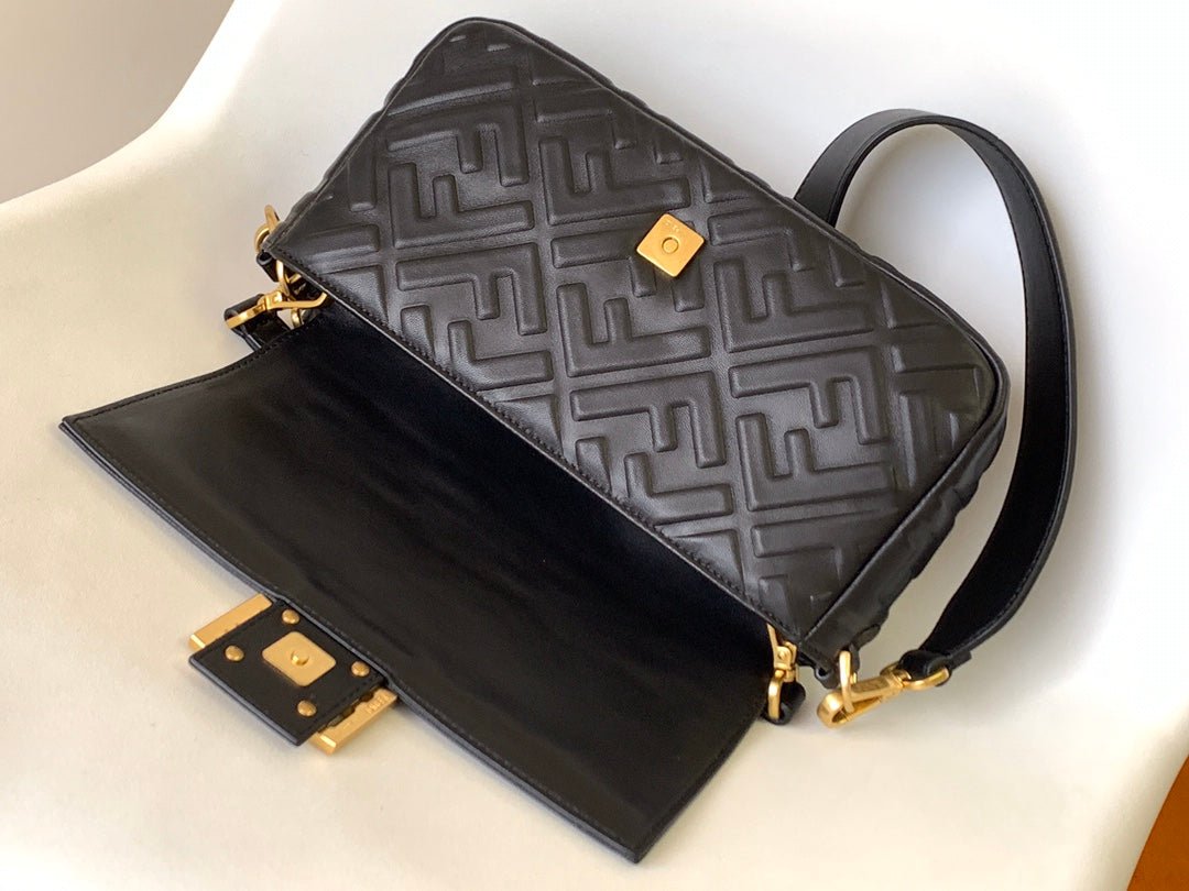 Fendi Baguette 27 Black Motif Calfskin Bag - Image 3