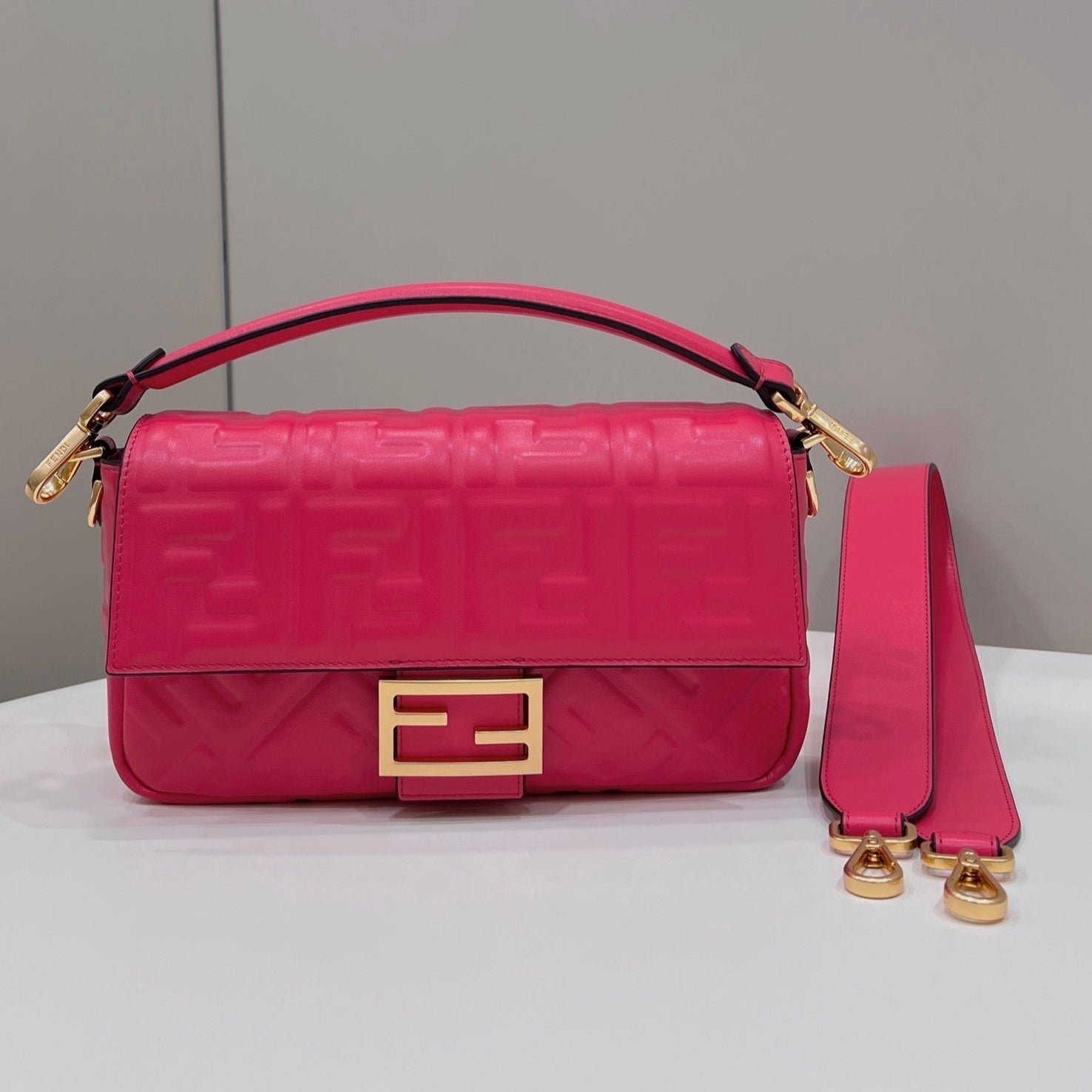 Fendi Baguette 27 Cerise Pink Lambskin Gold
