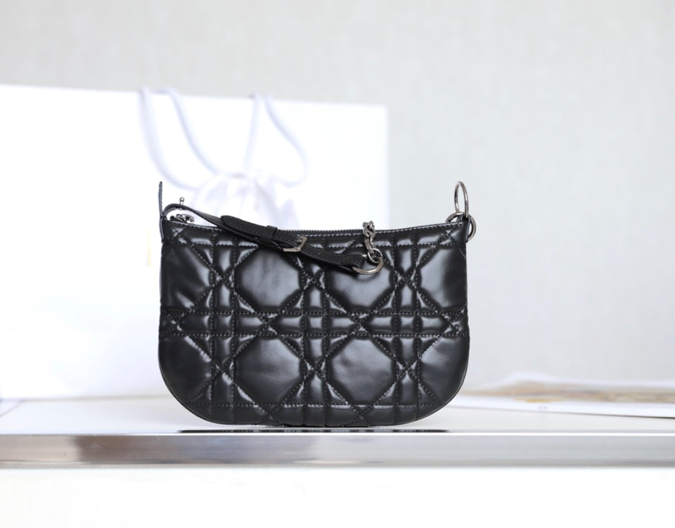 Dior Mini Caro 25 Black Cannage Lambskin Hobo Bag - Image 2