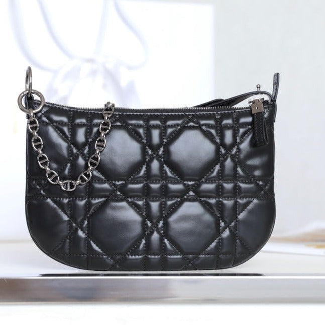 Dior Mini Caro 25 Black Cannage Lambskin Hobo Bag