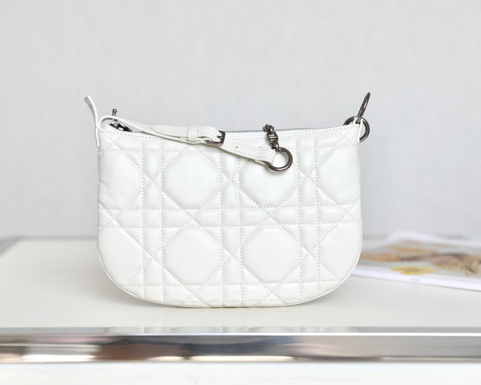 Dior Mini Caro 25 White Cannage Lambskin Hobo Bag - Image 3