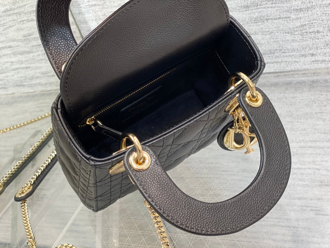 Dior Lady Mini Black Calfskin Gold Hardware Bag - Image 4