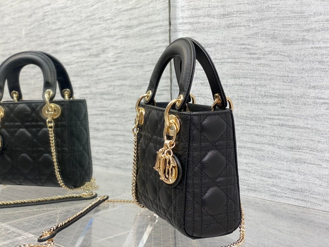 Dior Lady Mini Black Calfskin Gold Hardware Bag - Image 9