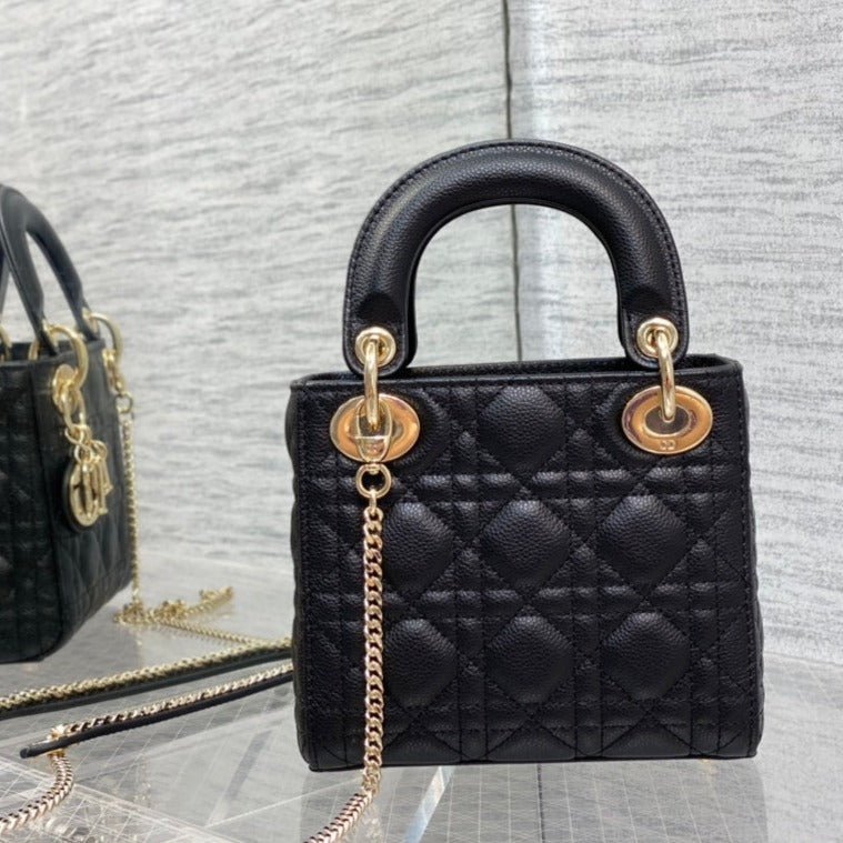Dior Lady Mini Black Calfskin Gold Hardware Bag