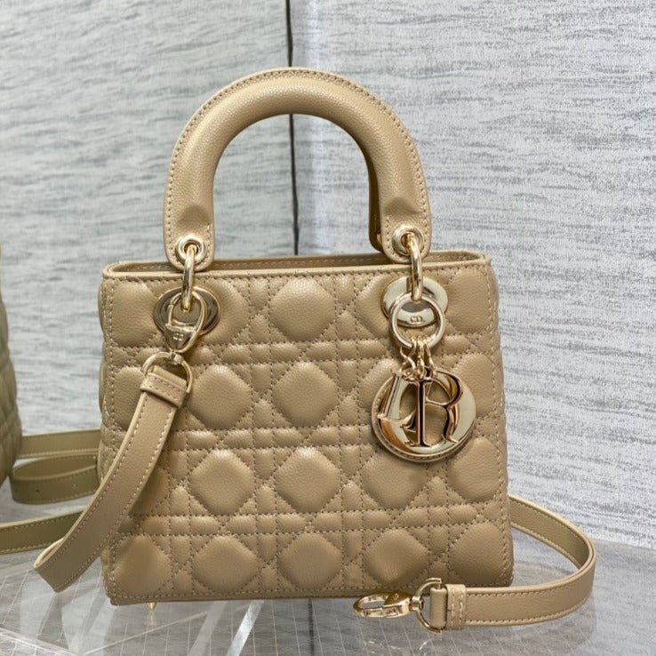Dior Small Lady Ecru Calfskin Shoulder Quilted Bag