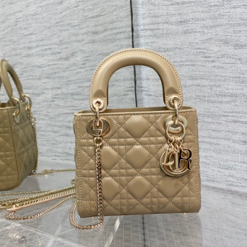 Dior Mini Lady Ecru Calfskin Quilted Shoulder Handbag