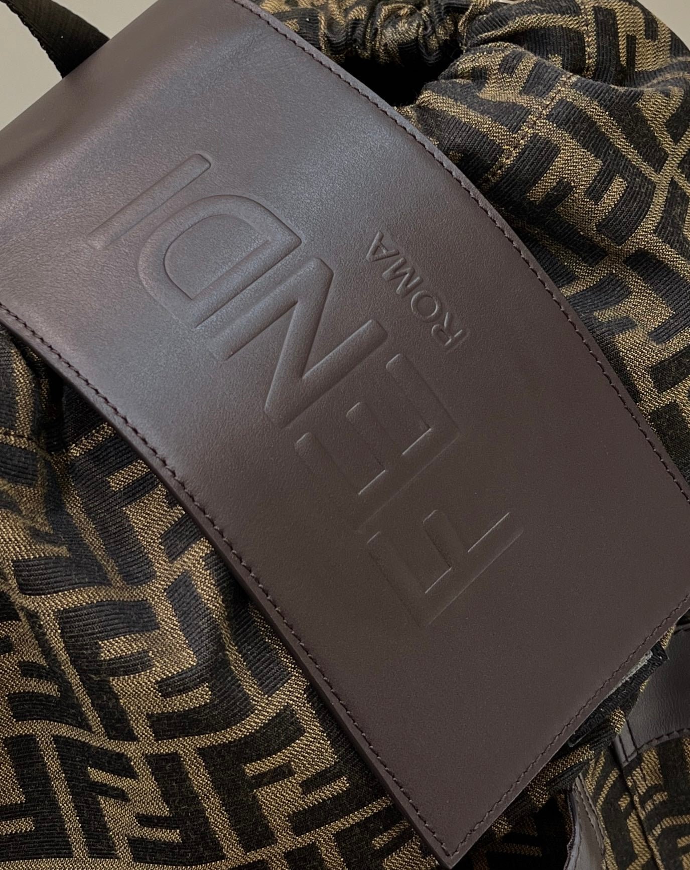 Fendi Strike Large 46 Mocha Brown Jacquard - Image 6