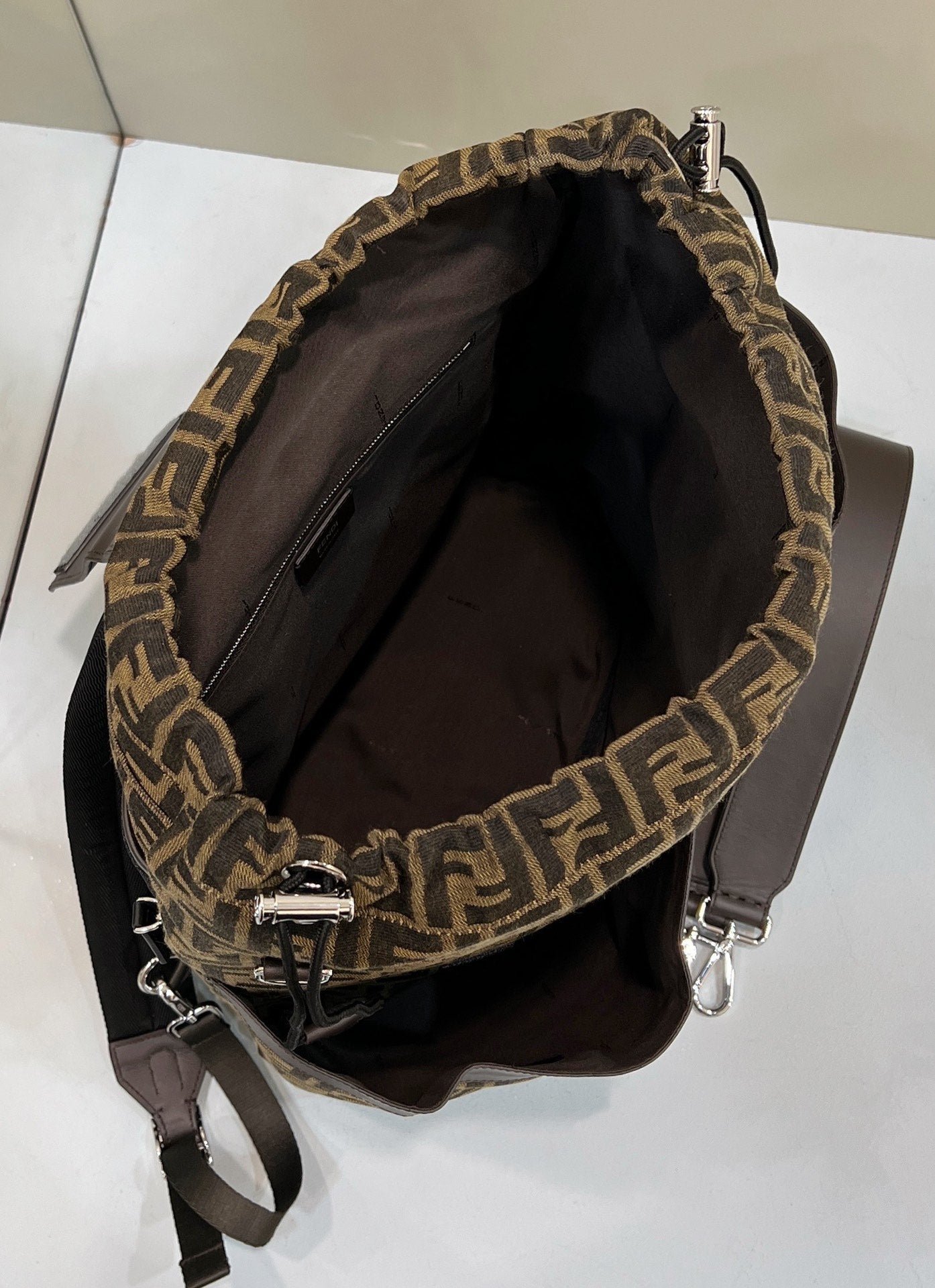 Fendi Strike Large 46 Mocha Brown Jacquard - Image 9