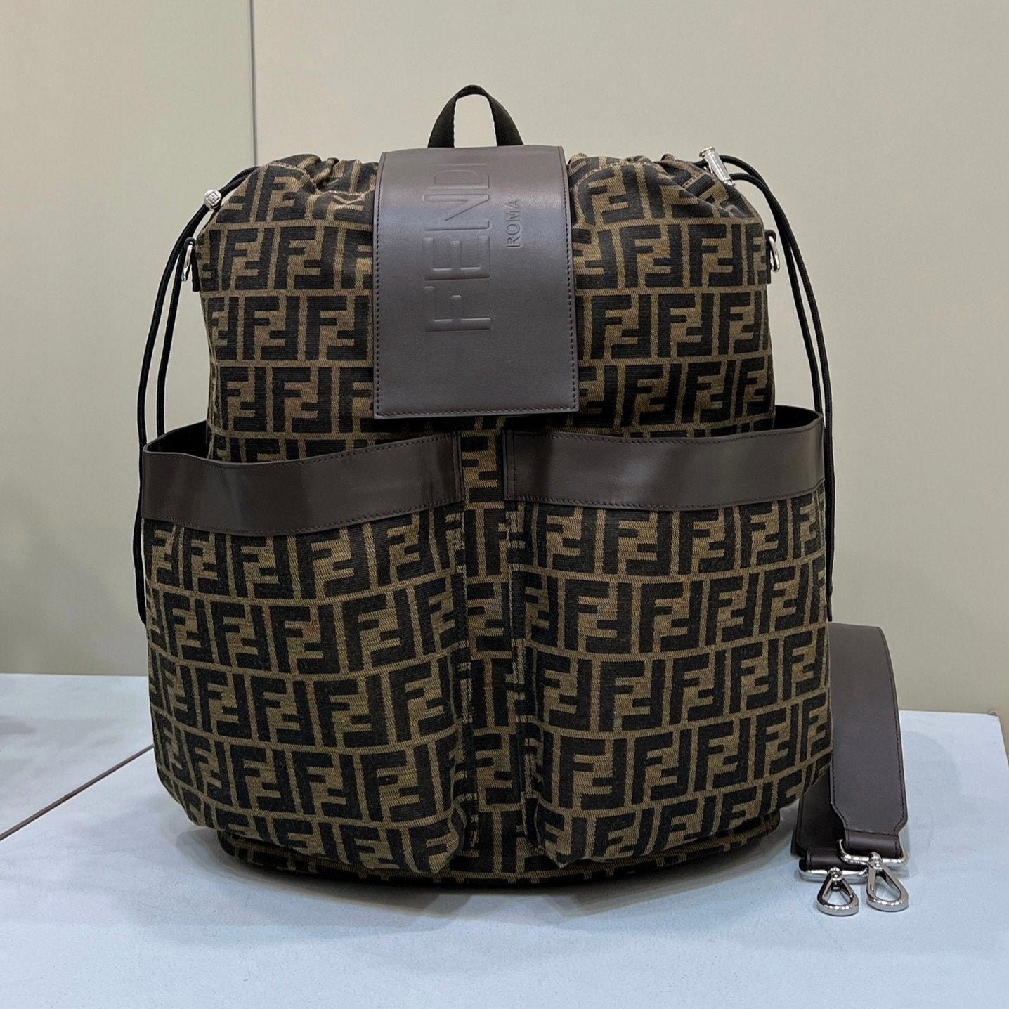Fendi Strike Large 46 Mocha Brown Jacquard