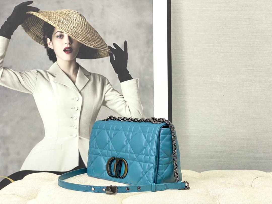 Dior Caro Medium Azure Blue Calfskin Quilted Bag - Image 3