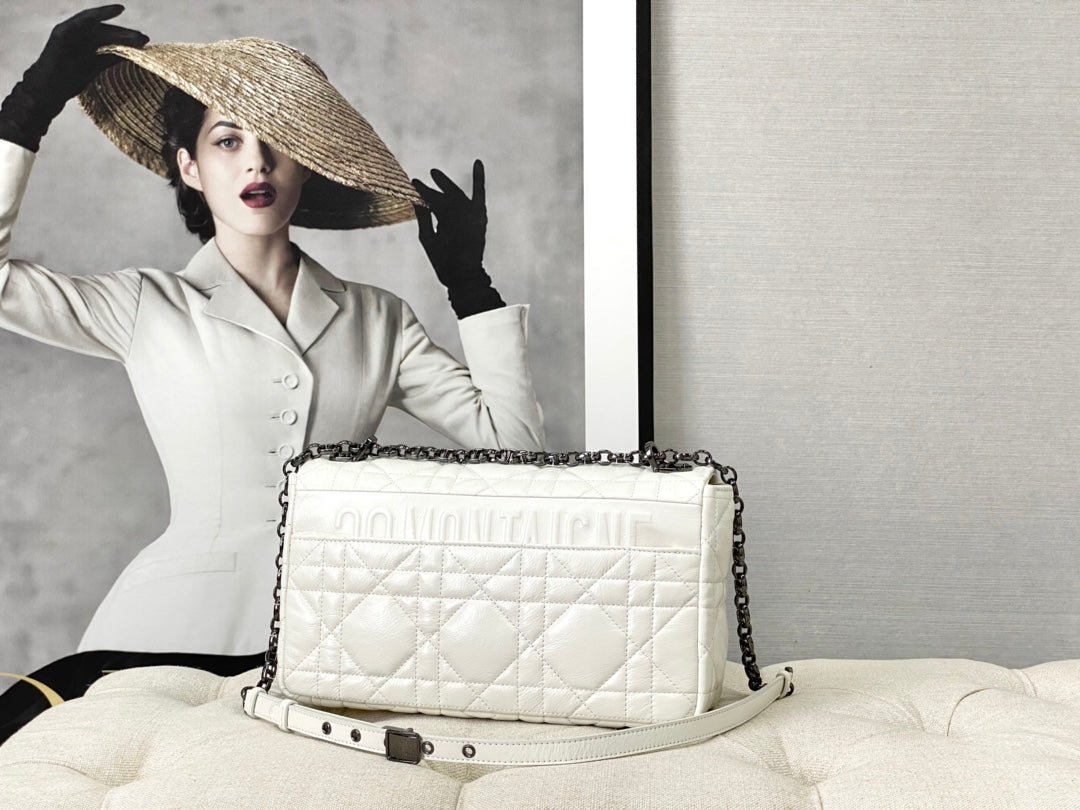 Dior Large Caro White Calfskin Black Hardware Bag - Image 3