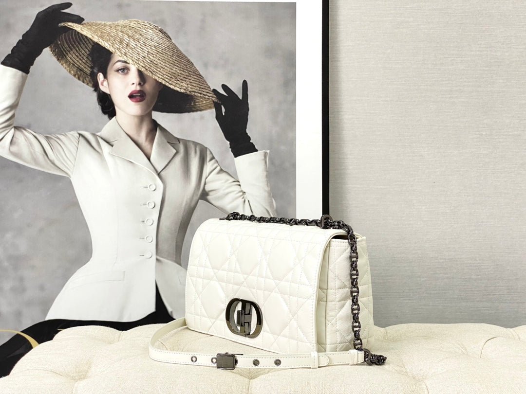 Dior Large Caro White Calfskin Black Hardware Bag - Image 5