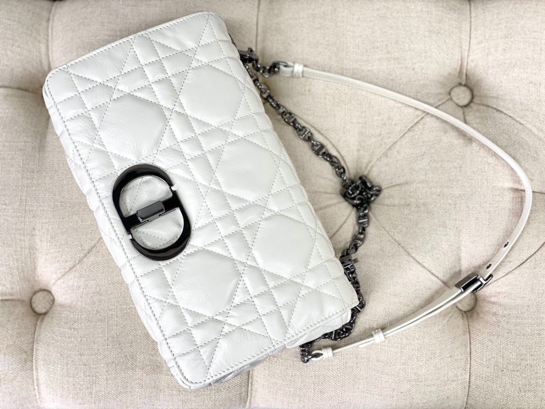 Dior Large Caro White Calfskin Black Hardware Bag - Image 7