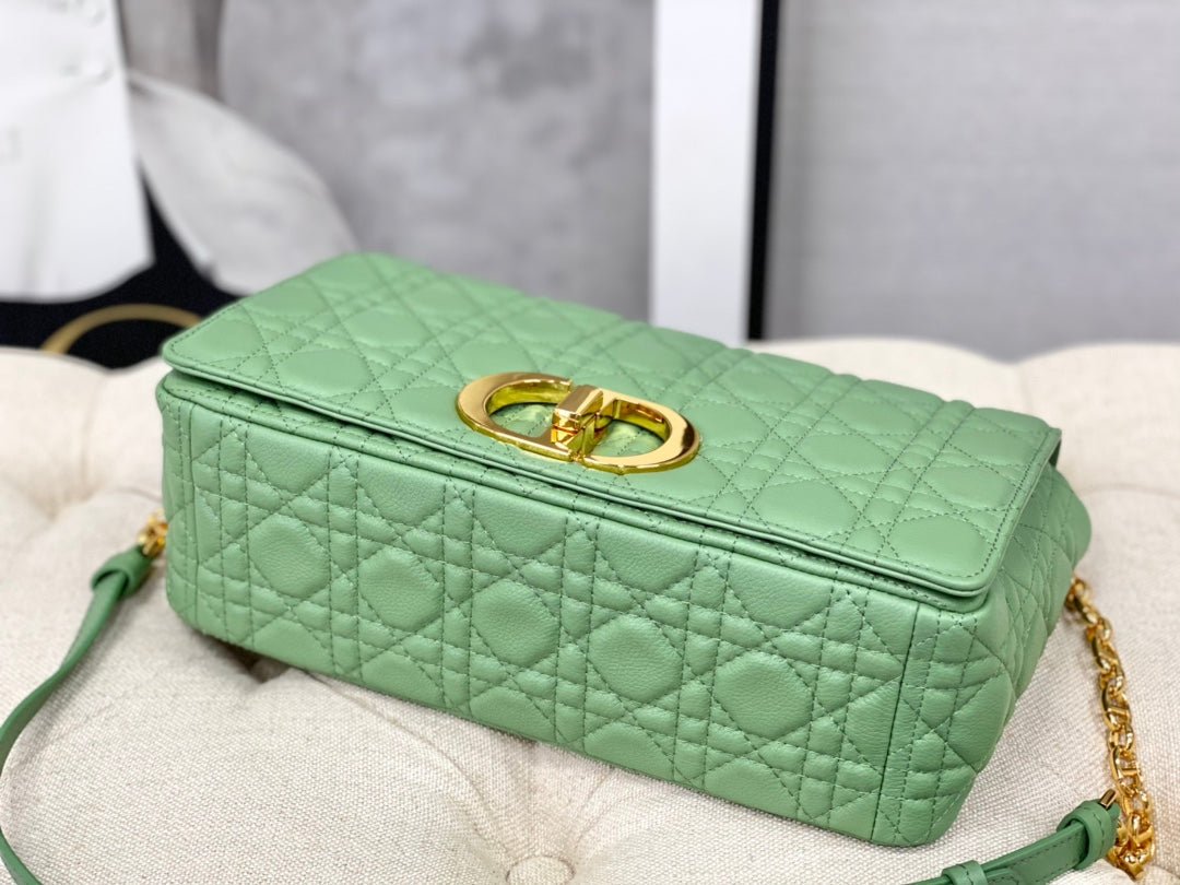 Dior Large Caro Light Green Calfskin Cannage Flap Bag - Image 4
