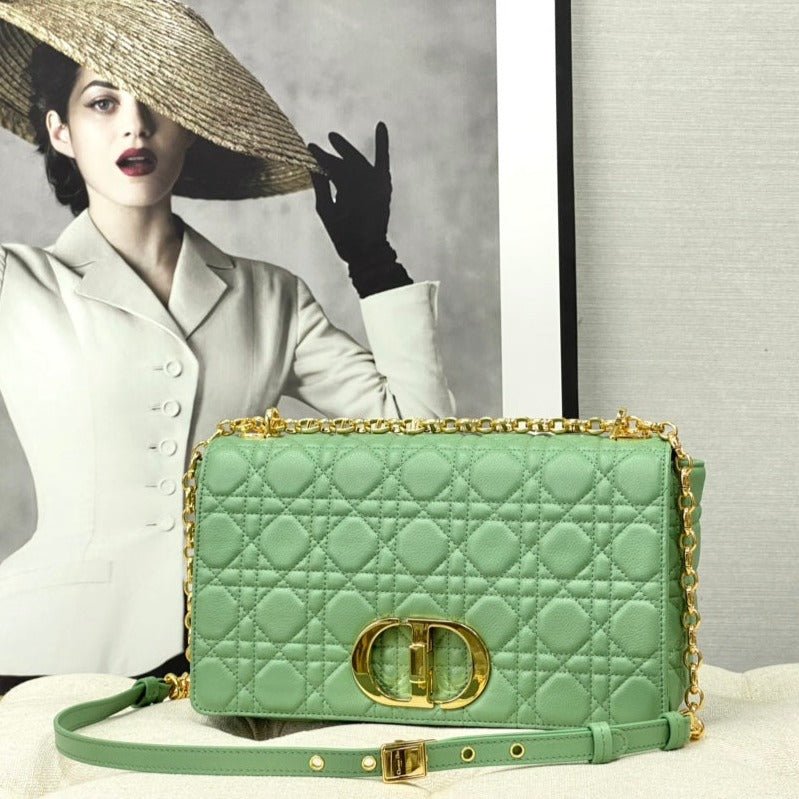 Dior Large Caro Light Green Calfskin Cannage Flap Bag