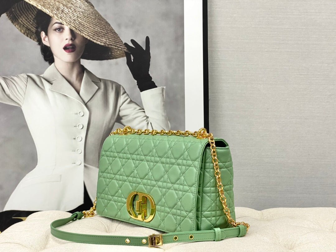 Dior Large Caro Light Green Calfskin Cannage Flap Bag - Image 8