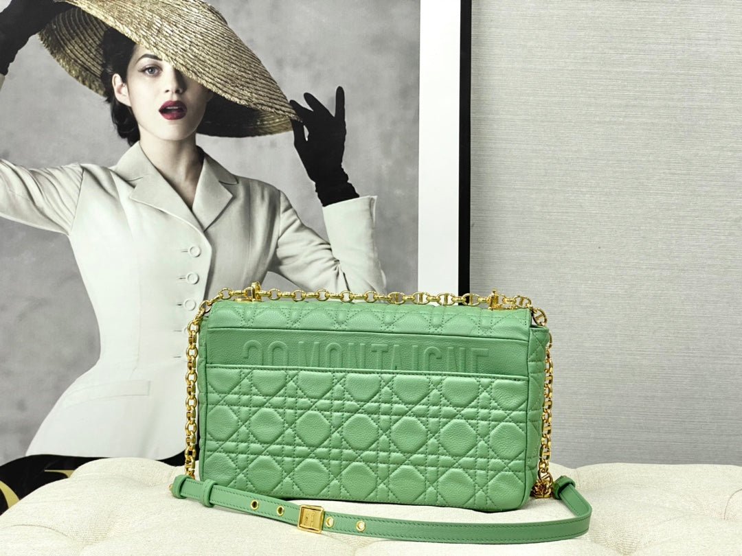 Dior Large Caro Light Green Calfskin Cannage Flap Bag - Image 9