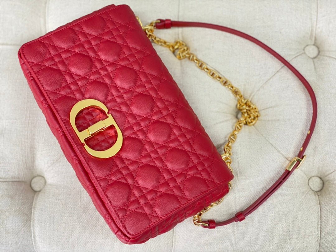 Dior Large Caro 28 Red Calfskin Gold Flap Handbag - Image 2