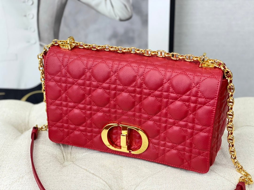 Dior Large Caro 28 Red Calfskin Gold Flap Handbag - Image 5