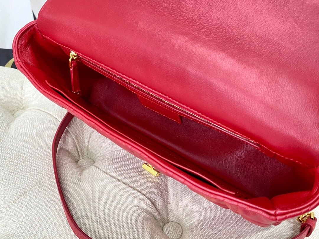 Dior Large Caro 28 Red Calfskin Gold Flap Handbag - Image 6