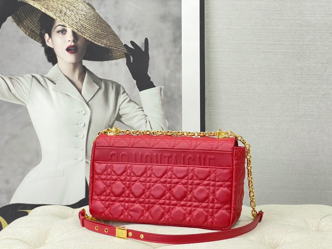 Dior Large Caro 28 Red Calfskin Gold Flap Handbag - Image 7