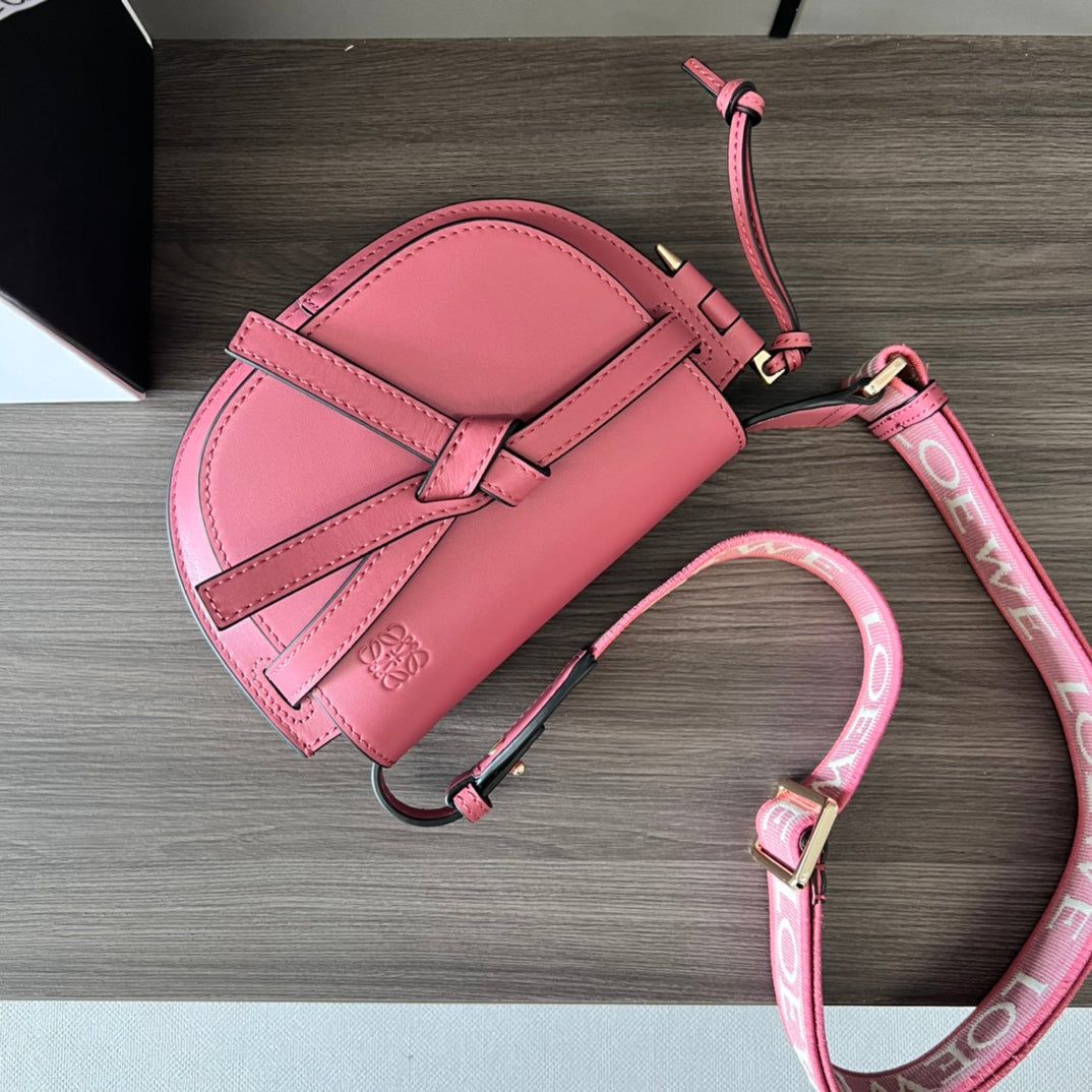 Alternative view of Mini Gate Dual bag in soft calfskin and jacquard pink smooth caflskin