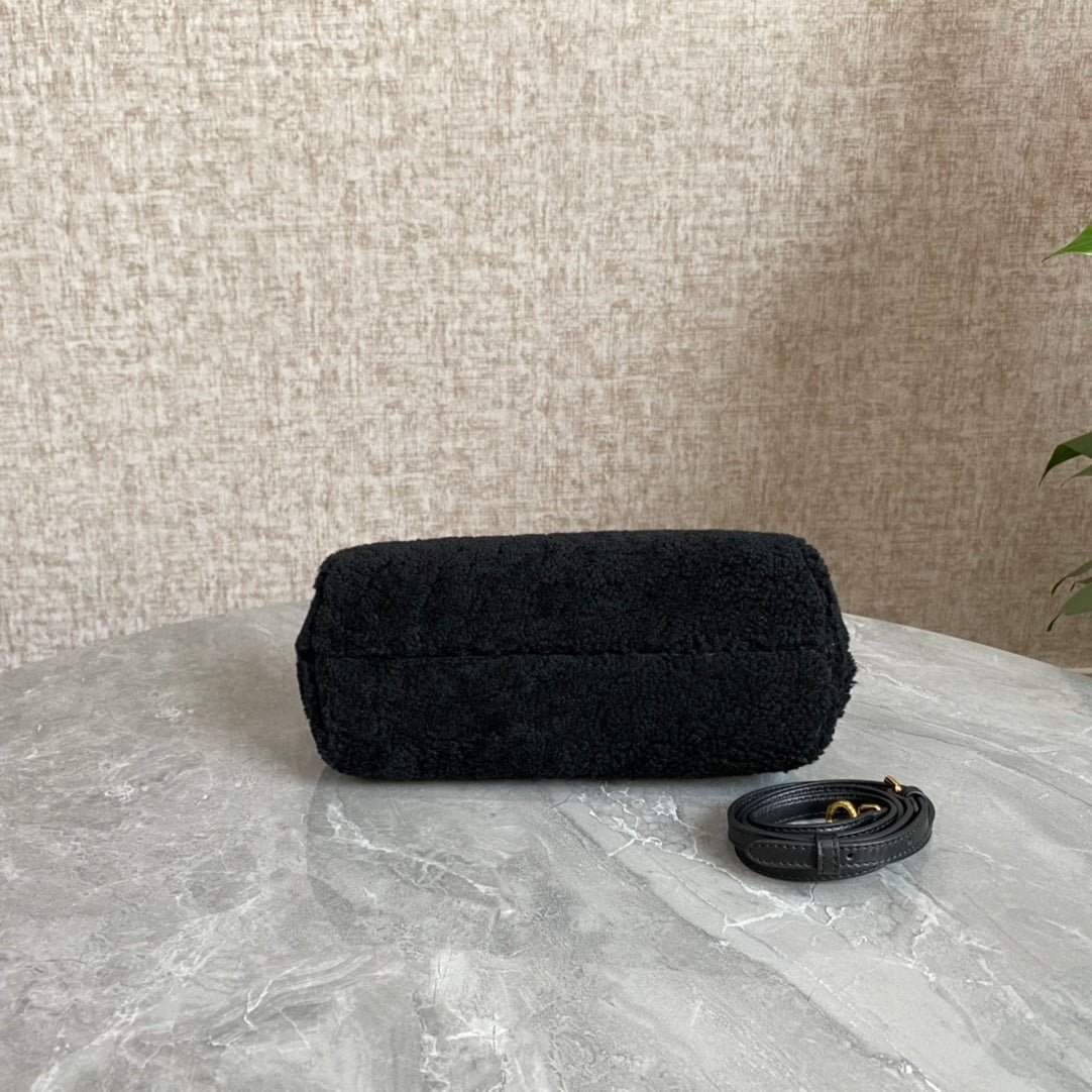 Fendi First Mini 26 Black Wool Gold Hardware - Image 6