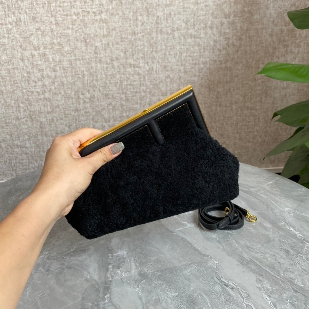 Fendi First Mini 26 Black Wool Gold Hardware - Image 4