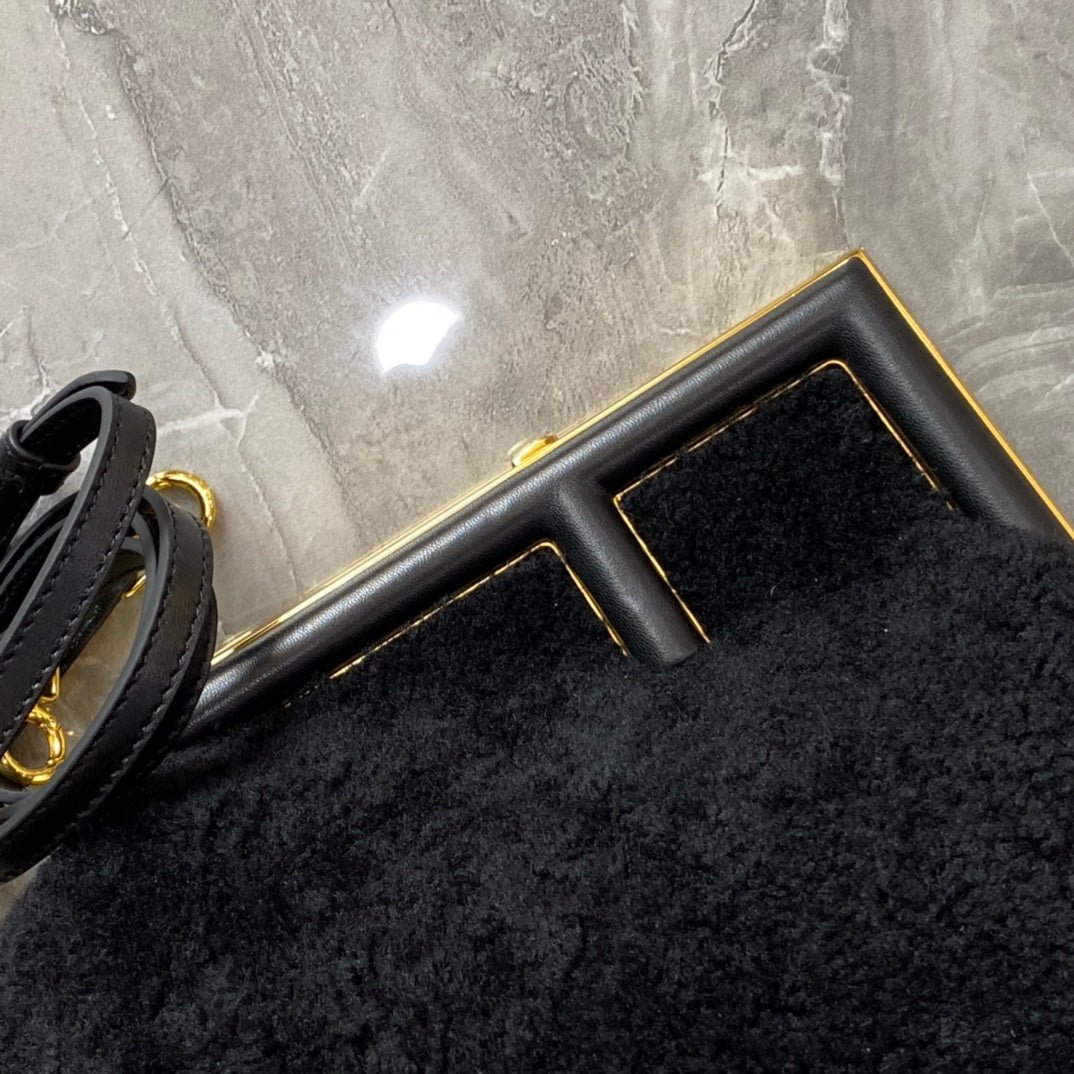 Fendi First Mini 26 Black Wool Gold Hardware - Image 7