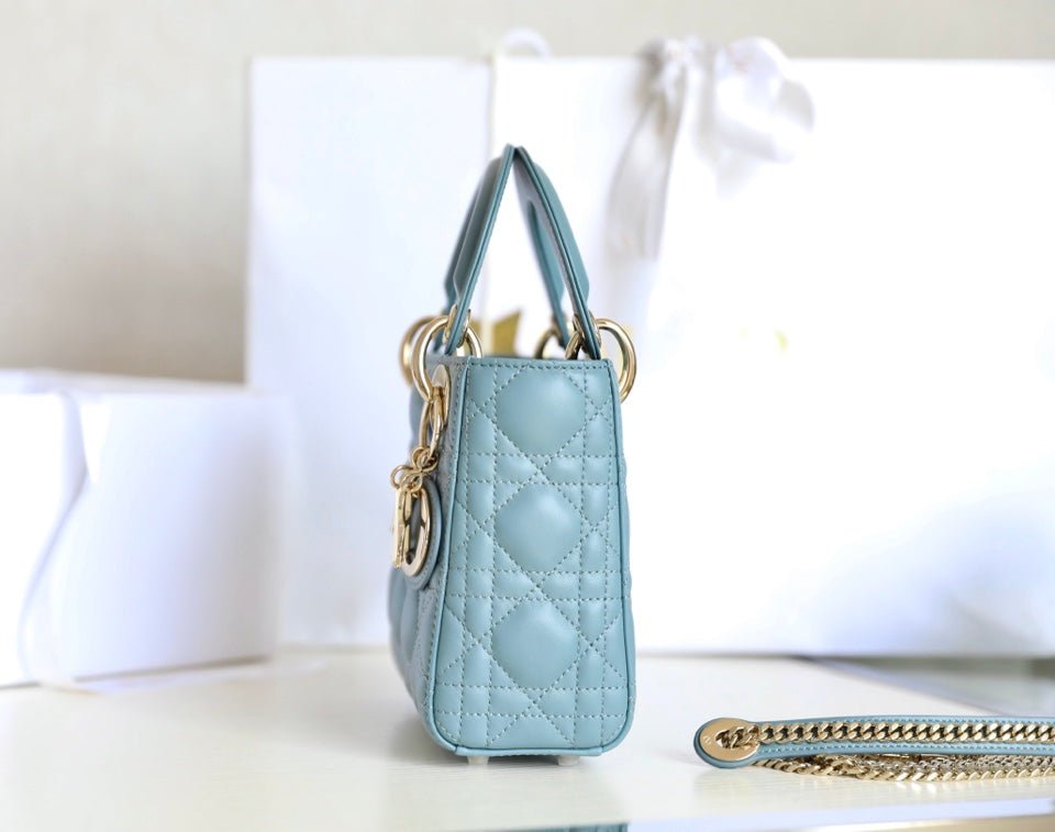 Dior Lady 17 Sky Blue Lambskin Cannage Handbag - Image 4