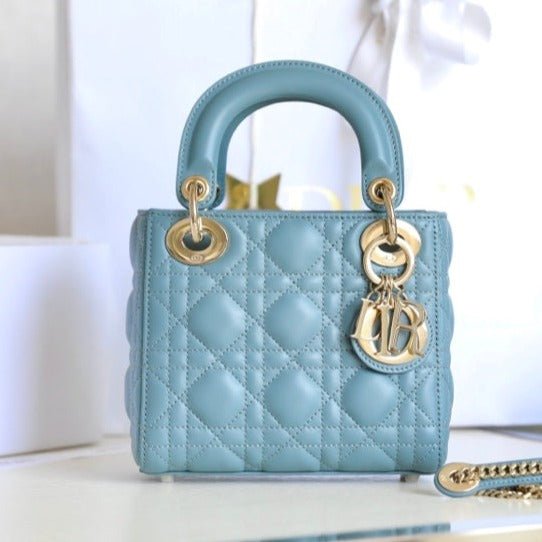 Dior Lady 17 Sky Blue Lambskin Cannage Handbag