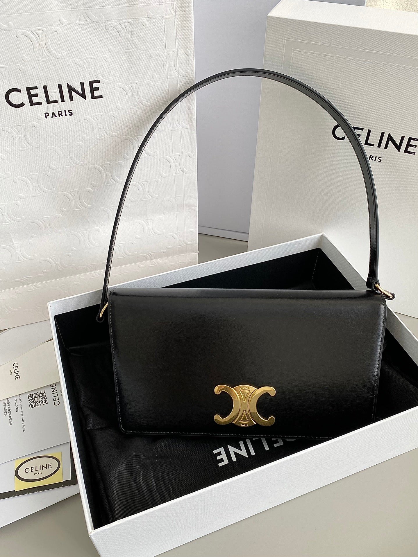 Alternative view of Celine Triomphe Black Calfskin Shoulder Bag